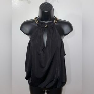 G by Guess Black Dressy Top with Gold Chain